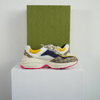 Gucci GG Rhyton Beige White Yellow Sneakers Size 9 With box