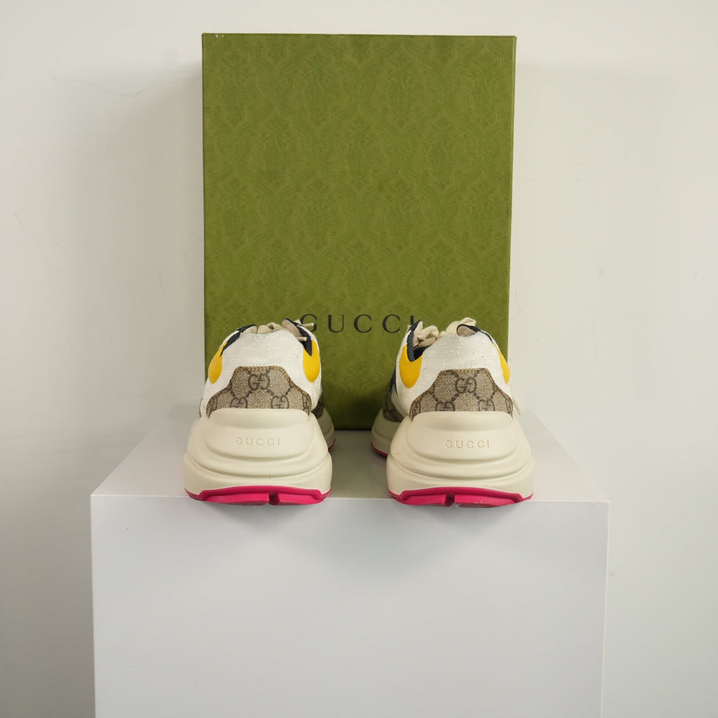 Gucci GG Rhyton Beige White Yellow Sneakers Size 9 With box