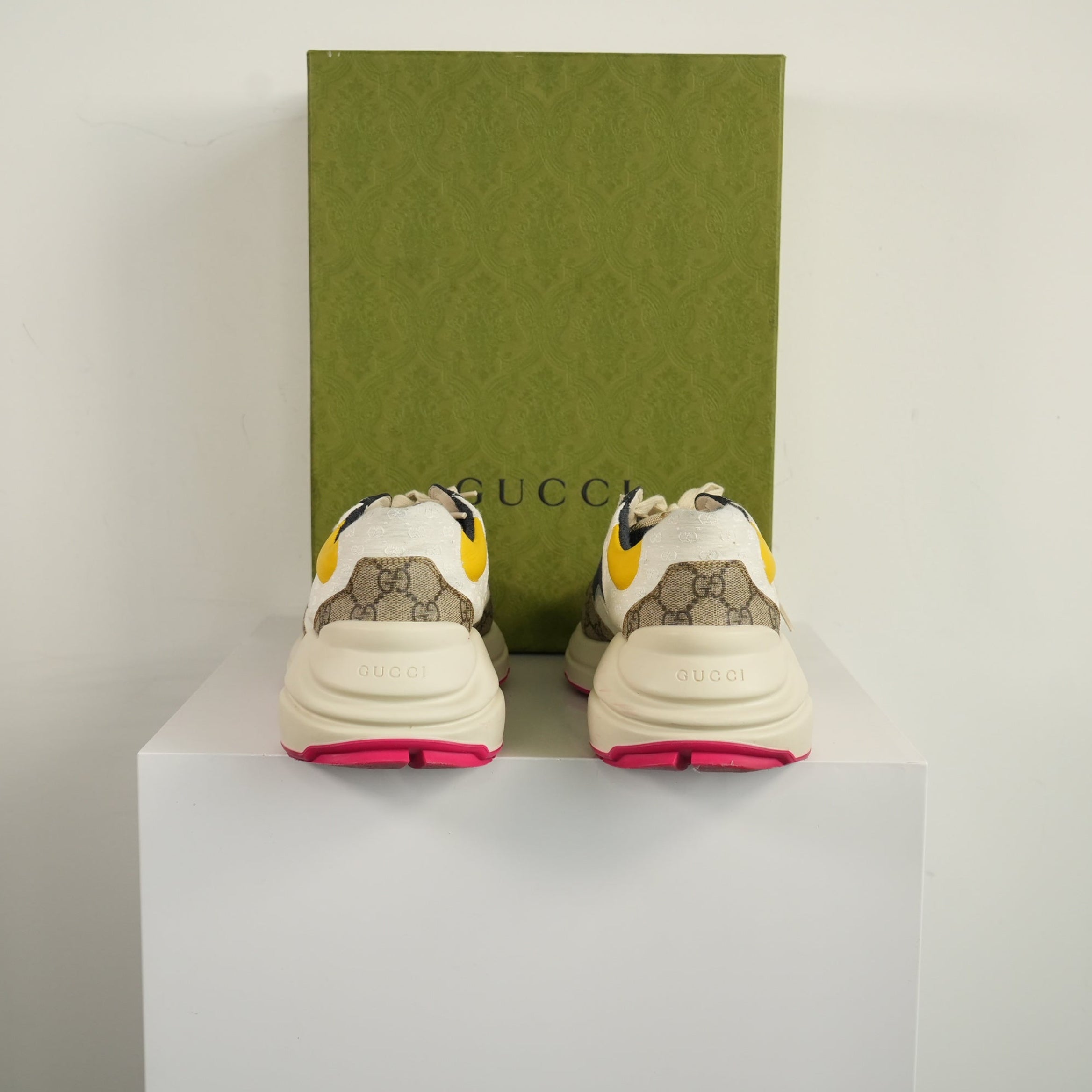 Gucci GG Rhyton Beige White Yellow Sneakers Size 9 With box