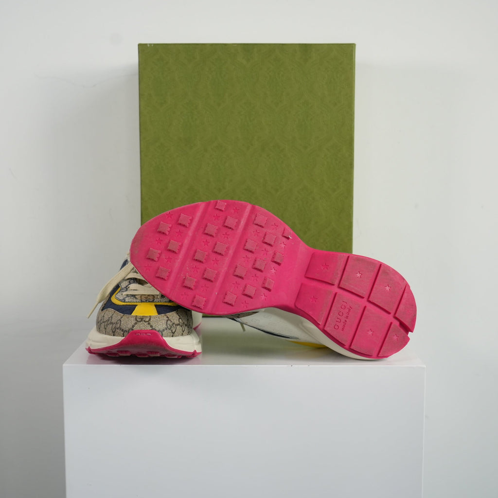 Gucci GG Rhyton Beige White Yellow Sneakers Size 9 With box