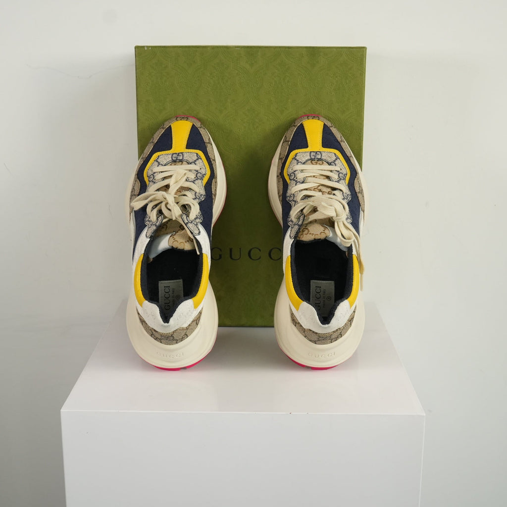 Gucci GG Rhyton Beige White Yellow Sneakers Size 9 With box