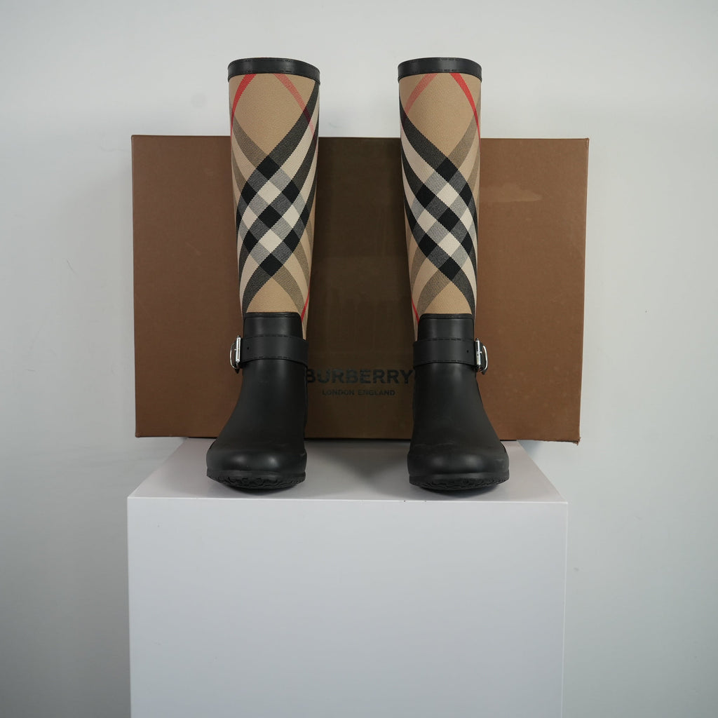 Burberry Simeon Vintage Check Rain Boots Size 37 With Box