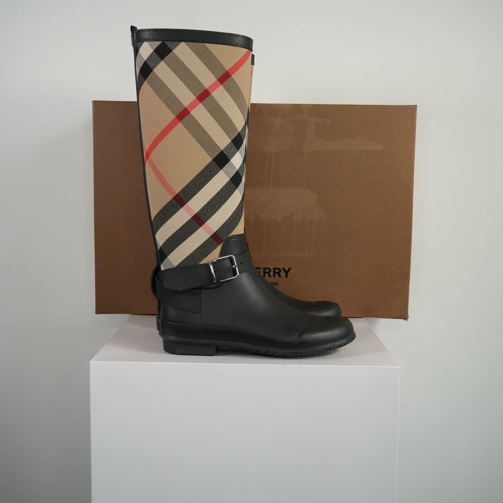 Burberry Simeon Vintage Check Rain Boots Size 37 With Box