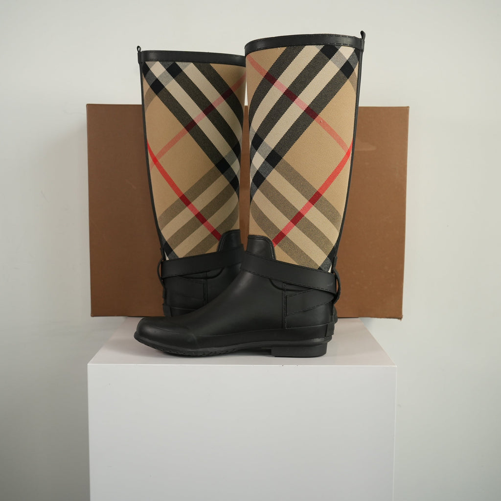 Burberry Simeon Vintage Check Rain Boots Size 37 With Box