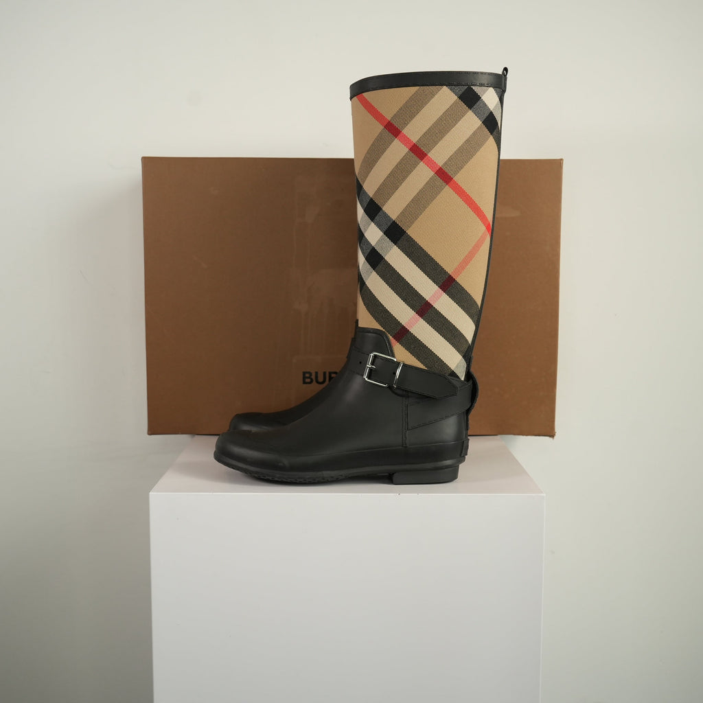 Burberry Simeon Vintage Check Rain Boots Size 37 With Box