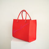 Versace Red Canvas Cabas GV Signature Tote Bag