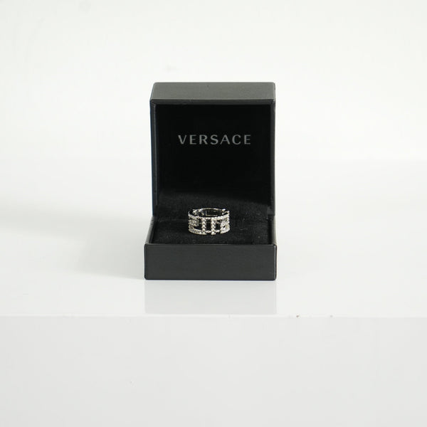 Versace Silver Crystal Greca Ring