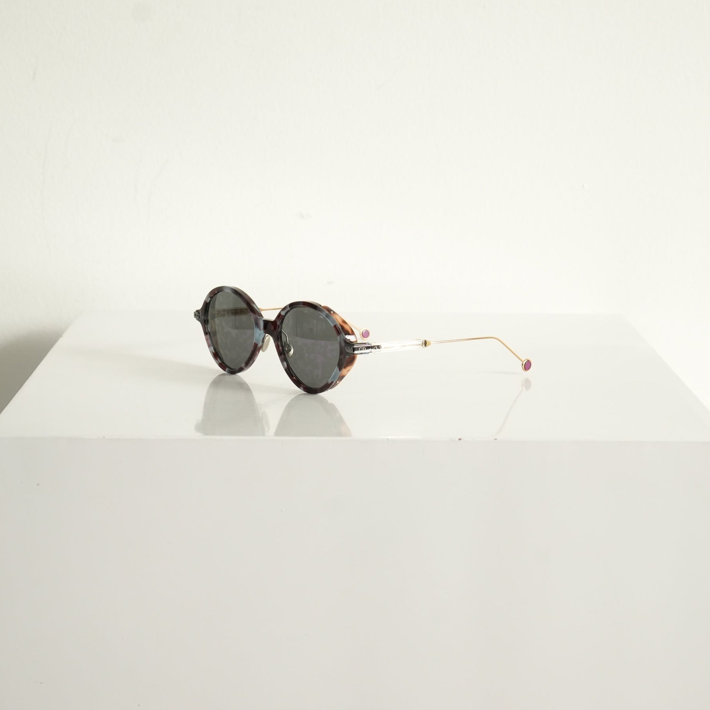 Christian Dior Umbrage Round Sunglasses with Violet Mirror Lenses