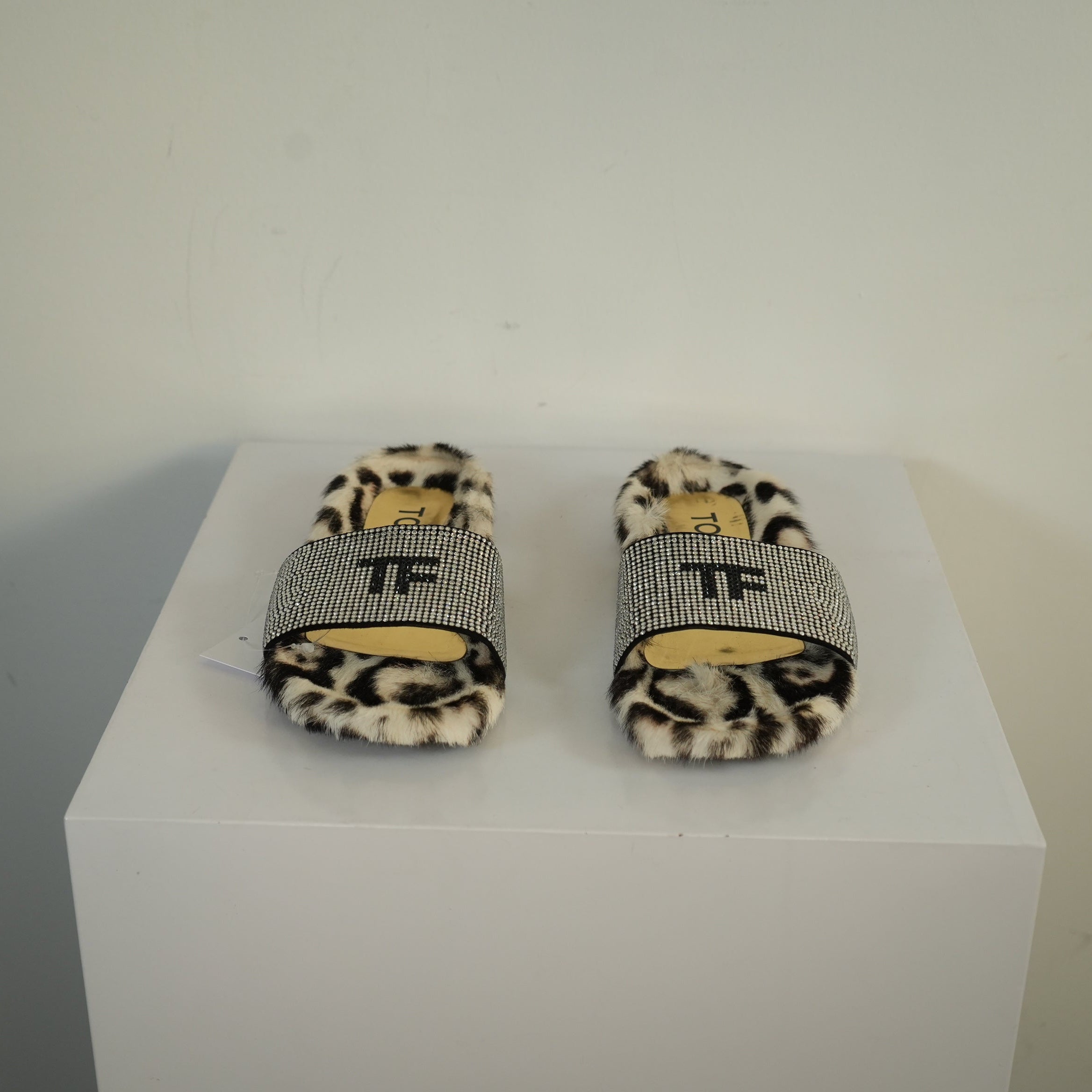 Tom Ford Crystal-embellished Fur Slides Size 39