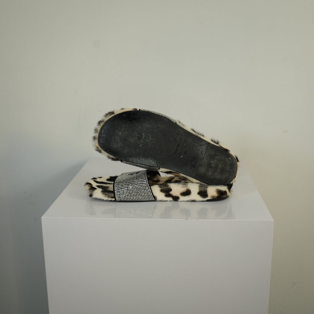 Tom Ford Crystal-embellished Fur Slides Size 39