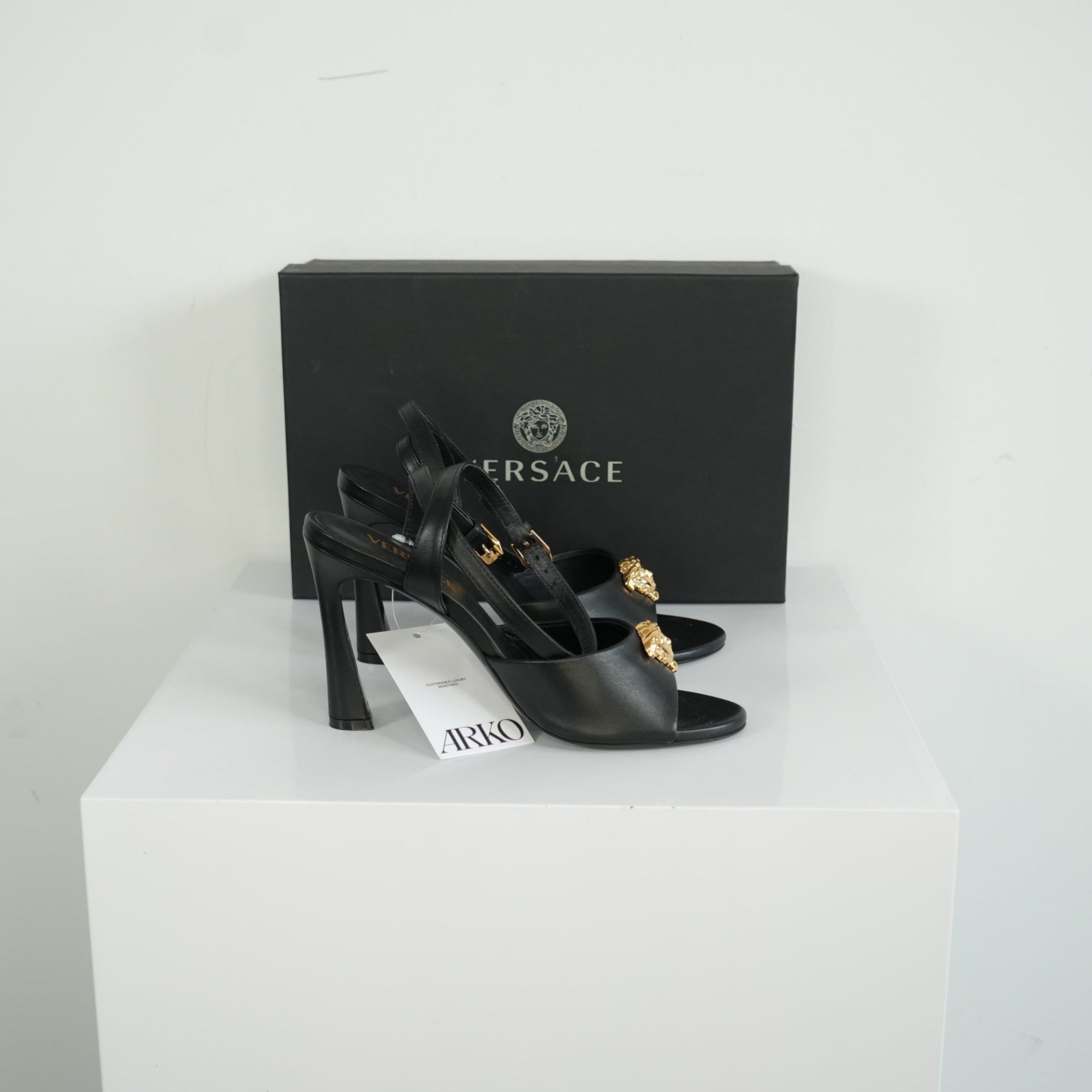 Versace La Medusa High Heel Sandal Size 37 With Box
