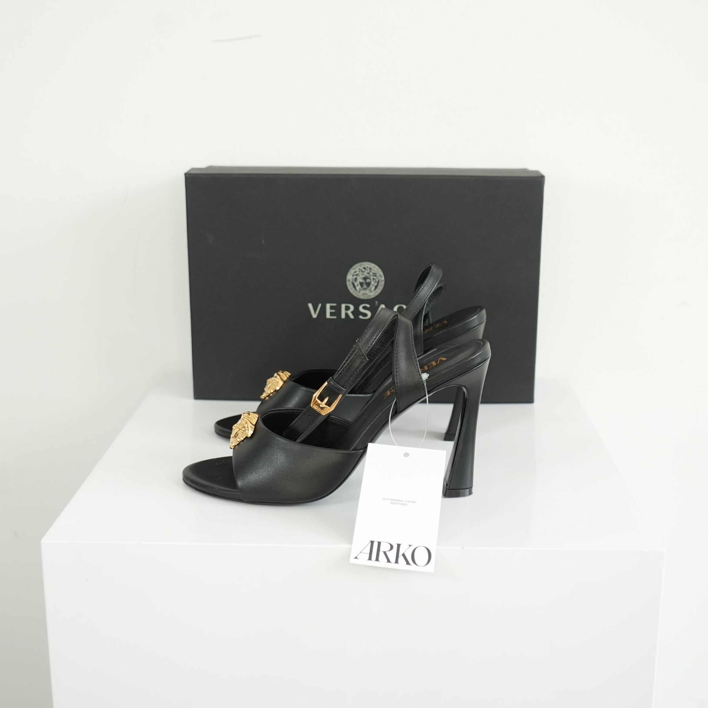 Versace La Medusa High Heel Sandal Size 37 With Box
