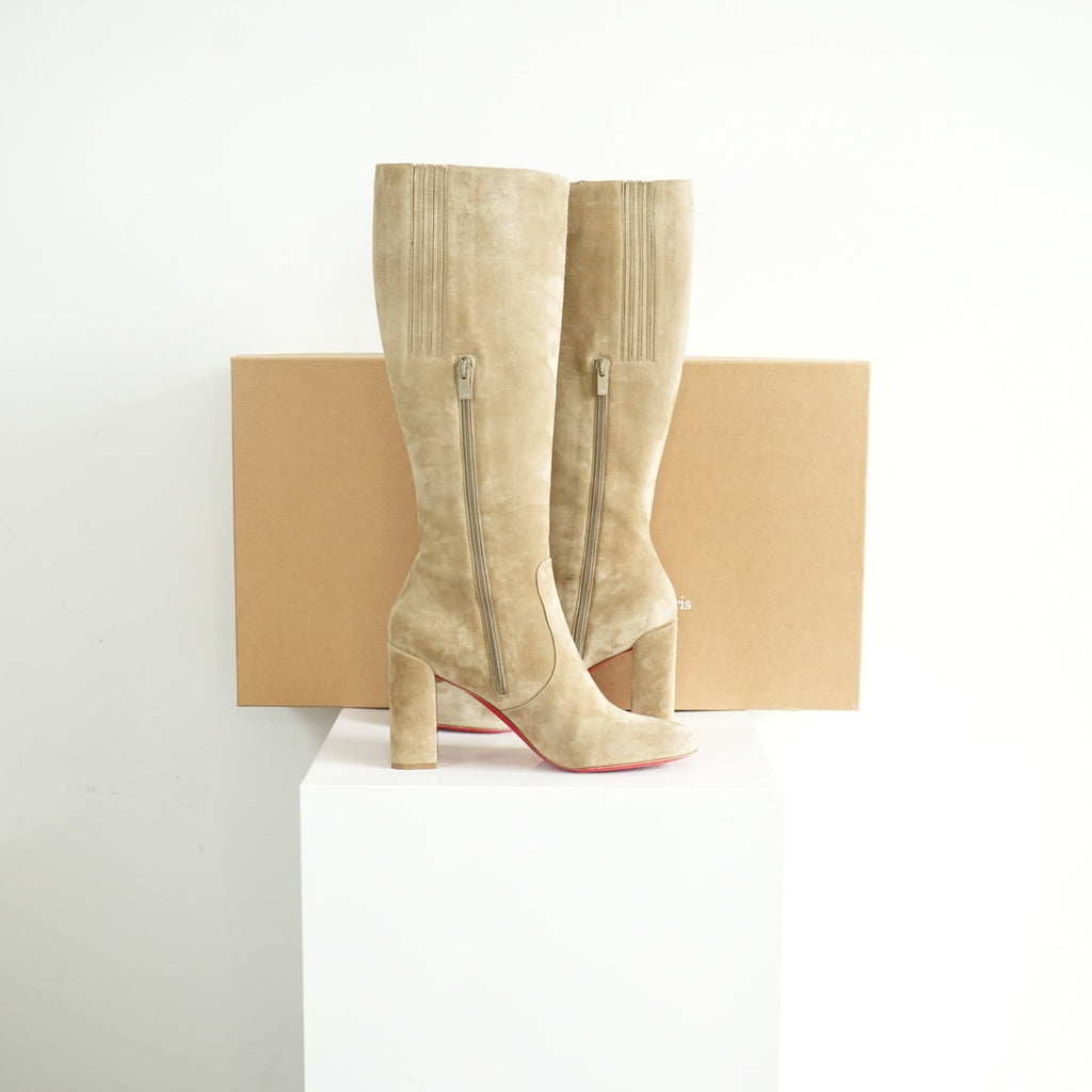 Christian Louboutin Cavalika 85 Suede Knee High Boots Size 41 With Box