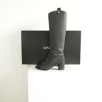 Chanel Black Leather Knee High Boots Size 41 With Box