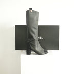 Chanel Black Leather Knee High Boots Size 41 With Box