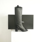 Chanel Black Leather Knee High Boots Size 41 With Box