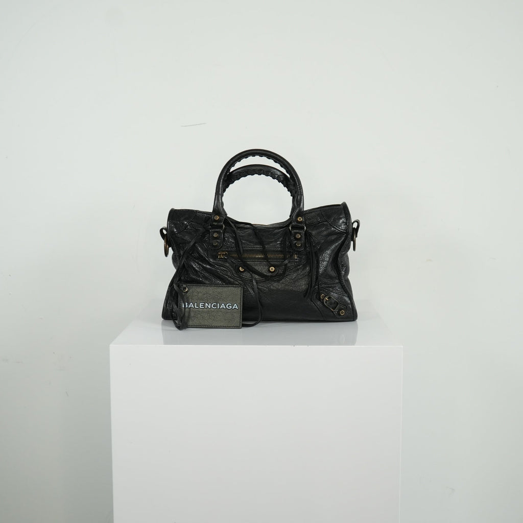 Balenciaga Black Agneau Classic Hardware City Bag