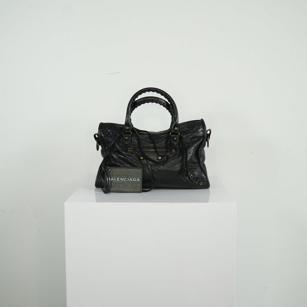 Balenciaga Black Agneau Classic Hardware City Bag