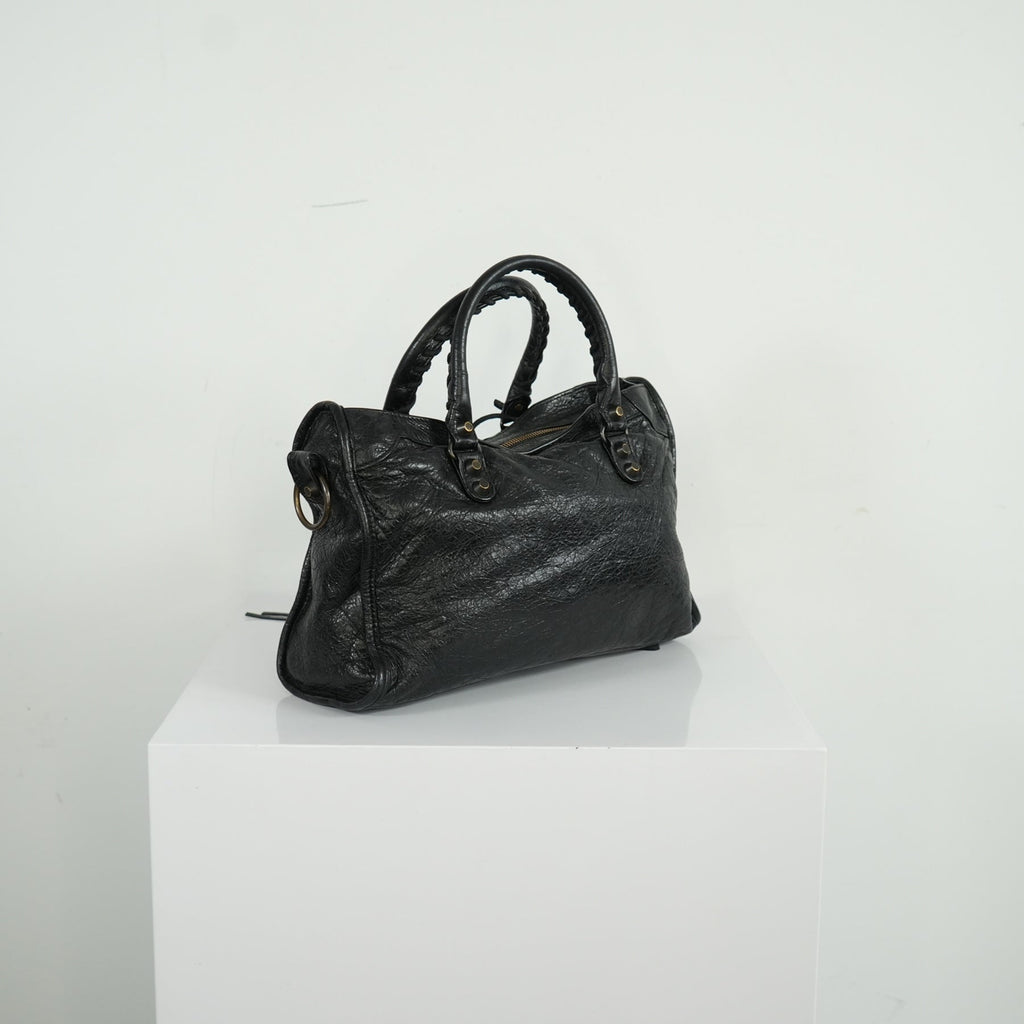 Balenciaga Black Agneau Classic Hardware City Bag