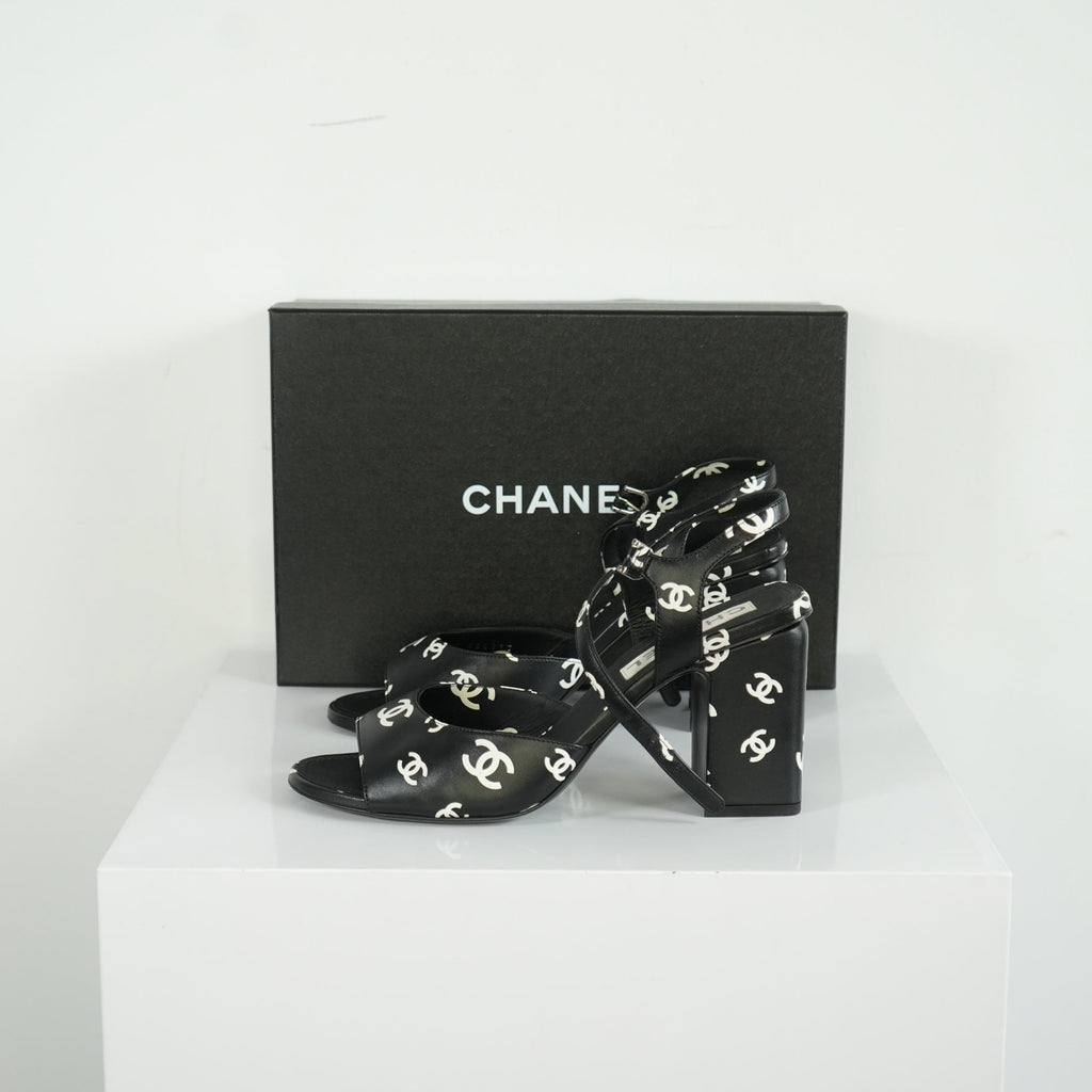 Chanel Printed Lambskin CC Platform Sandals Size 40.5 With Box