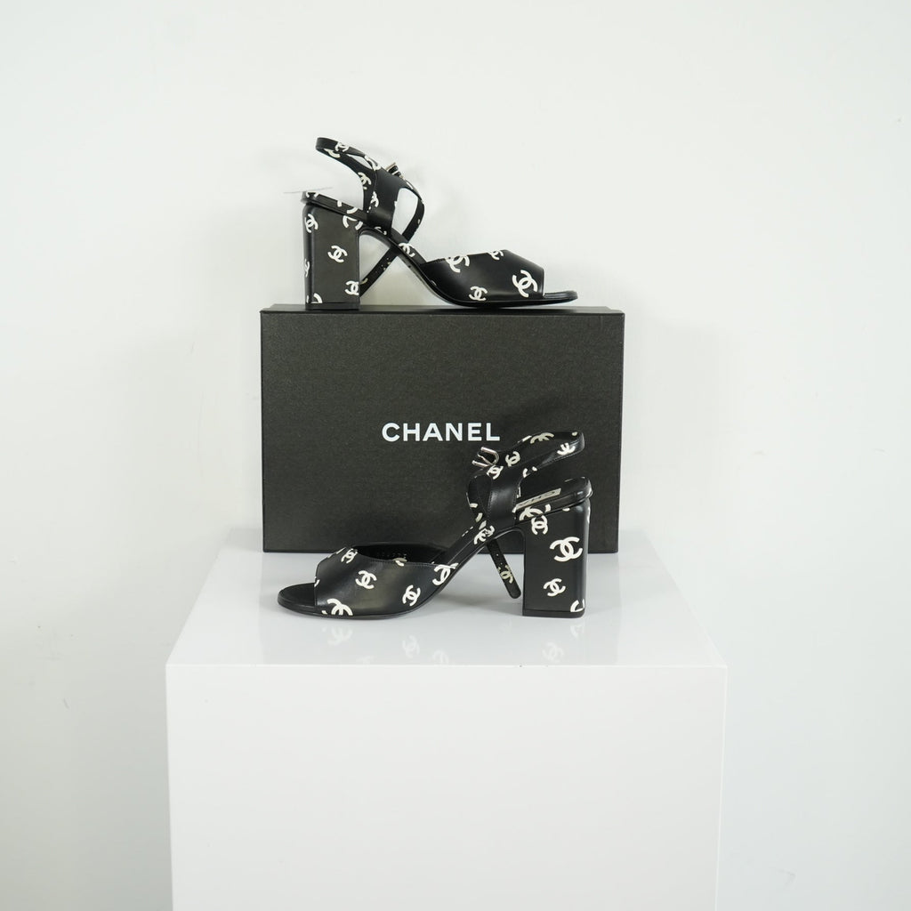 Chanel Printed Lambskin CC Platform Sandals Size 40.5 With Box