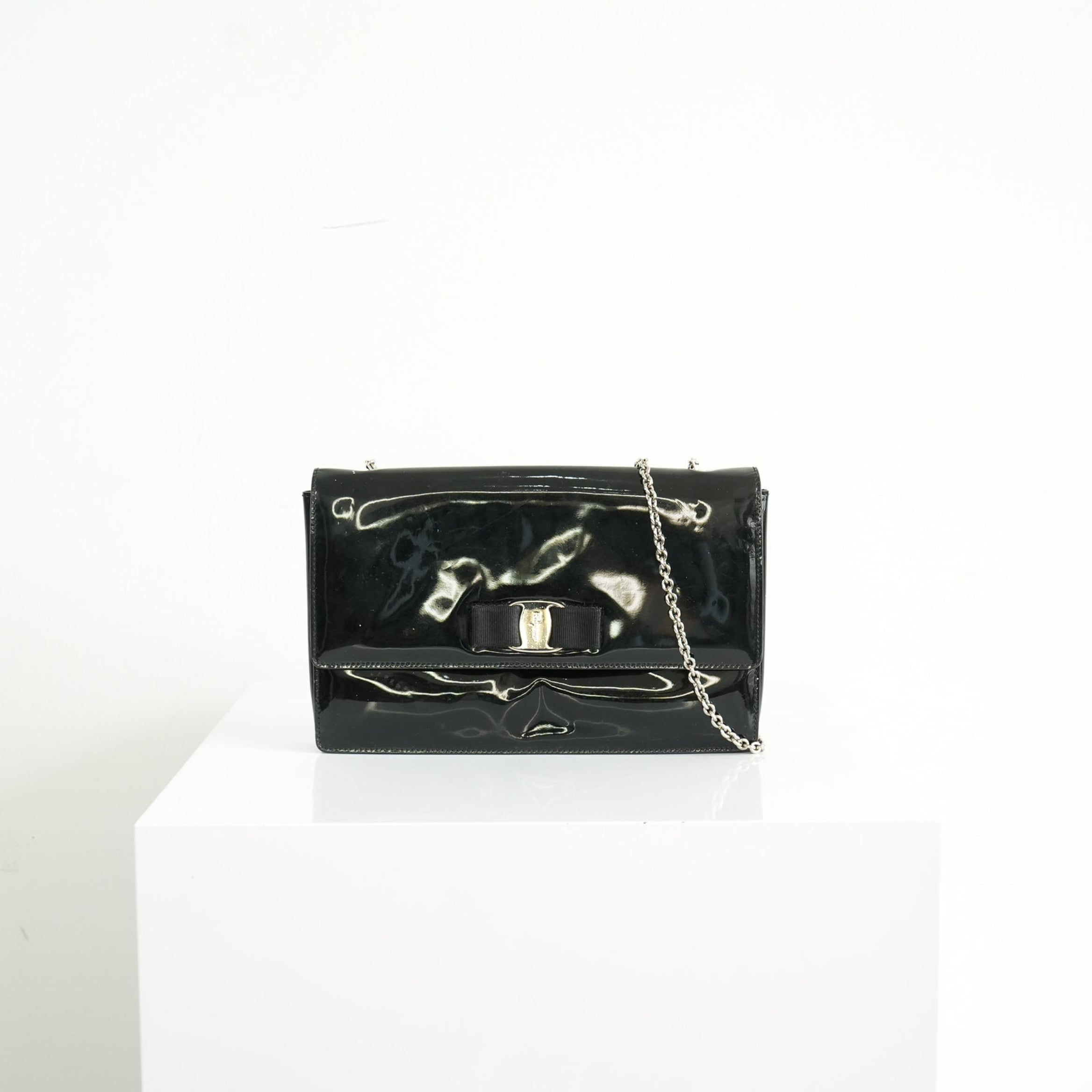 Salvatore Ferragamo Black Patent leather Ginny Flap Bag