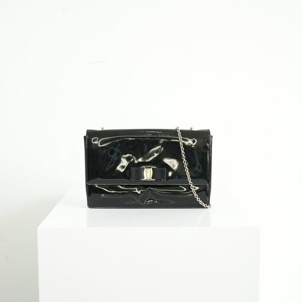 Salvatore Ferragamo Black Patent leather Ginny Flap Bag