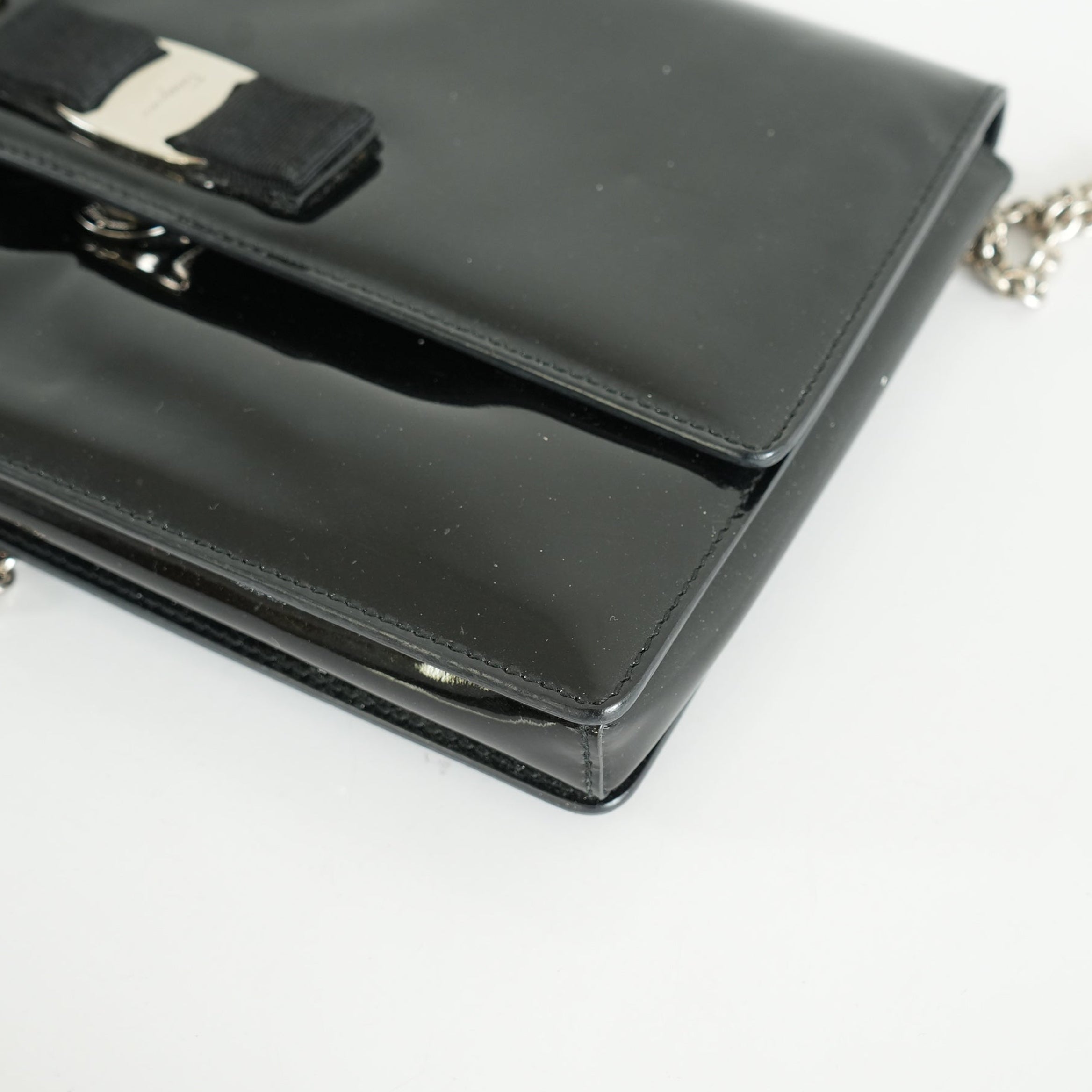 Salvatore Ferragamo Black Patent leather Ginny Flap Bag