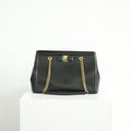 Salvatore Ferragamo Black Melike Hammered Vara Bow Chain Tote Bag