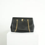 Salvatore Ferragamo Black Melike Hammered Vara Bow Chain Tote Bag