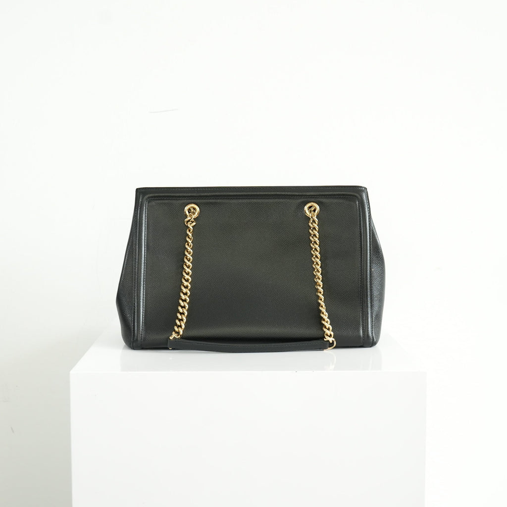 Salvatore Ferragamo Black Melike Hammered Vara Bow Chain Tote Bag