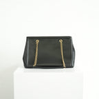 Salvatore Ferragamo Black Melike Hammered Vara Bow Chain Tote Bag