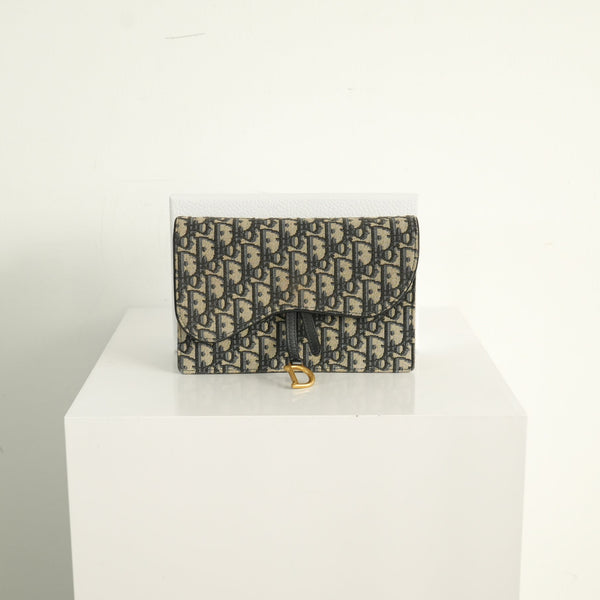 Christian Dior Blue Dior Oblique Jacquard Canvas Saddle Pouch