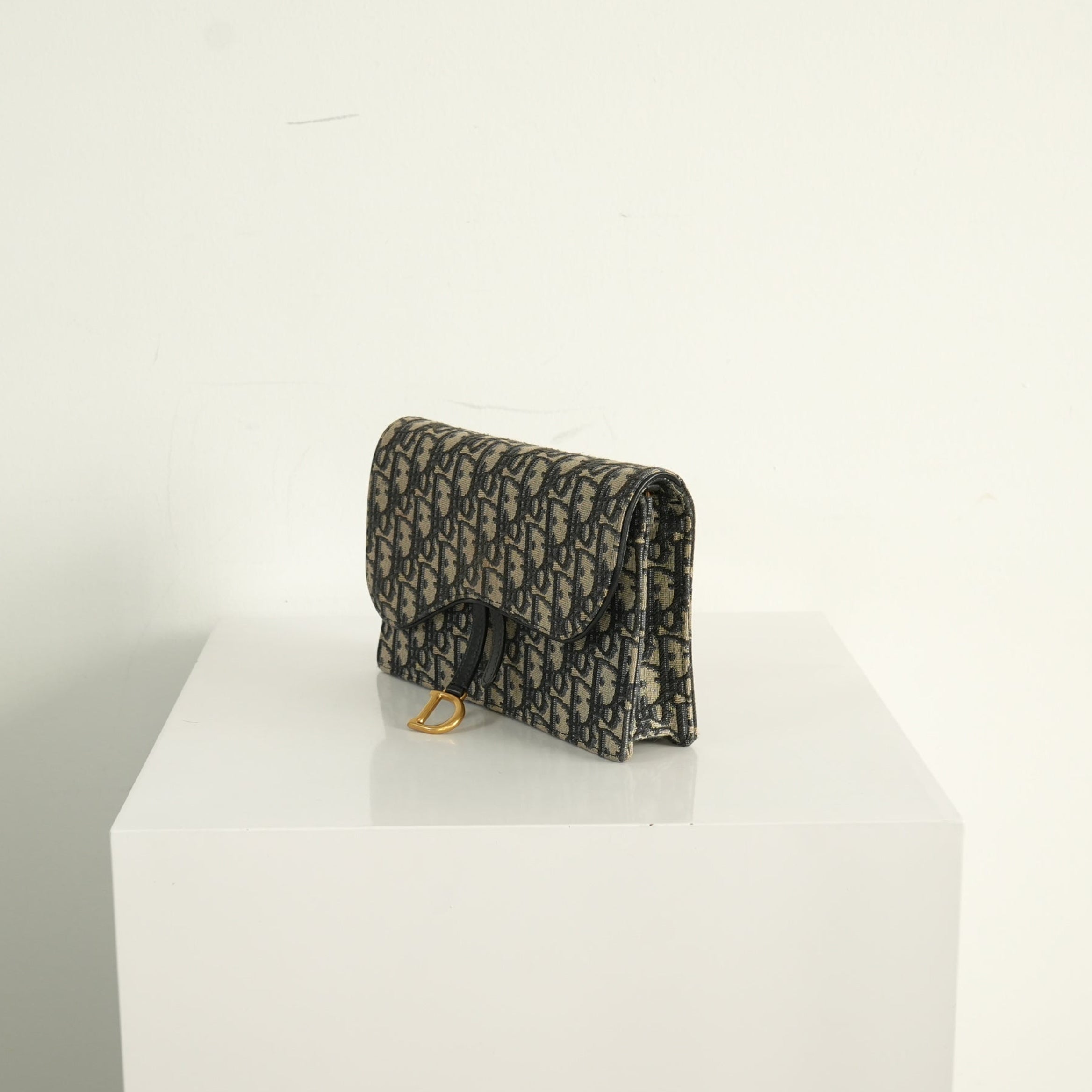 Christian Dior Blue Dior Oblique Jacquard Canvas Saddle Pouch
