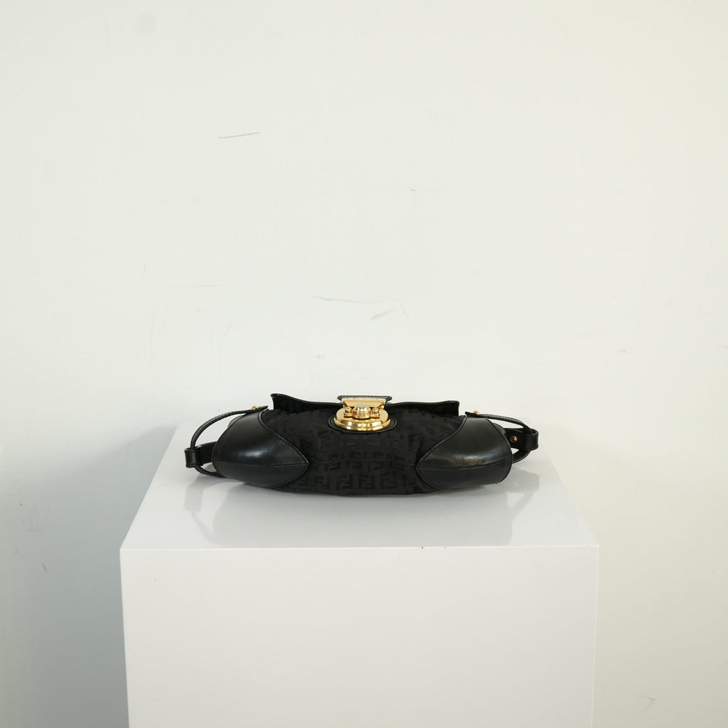 Fendi Black Zucchino Canvas And Leather Bag
