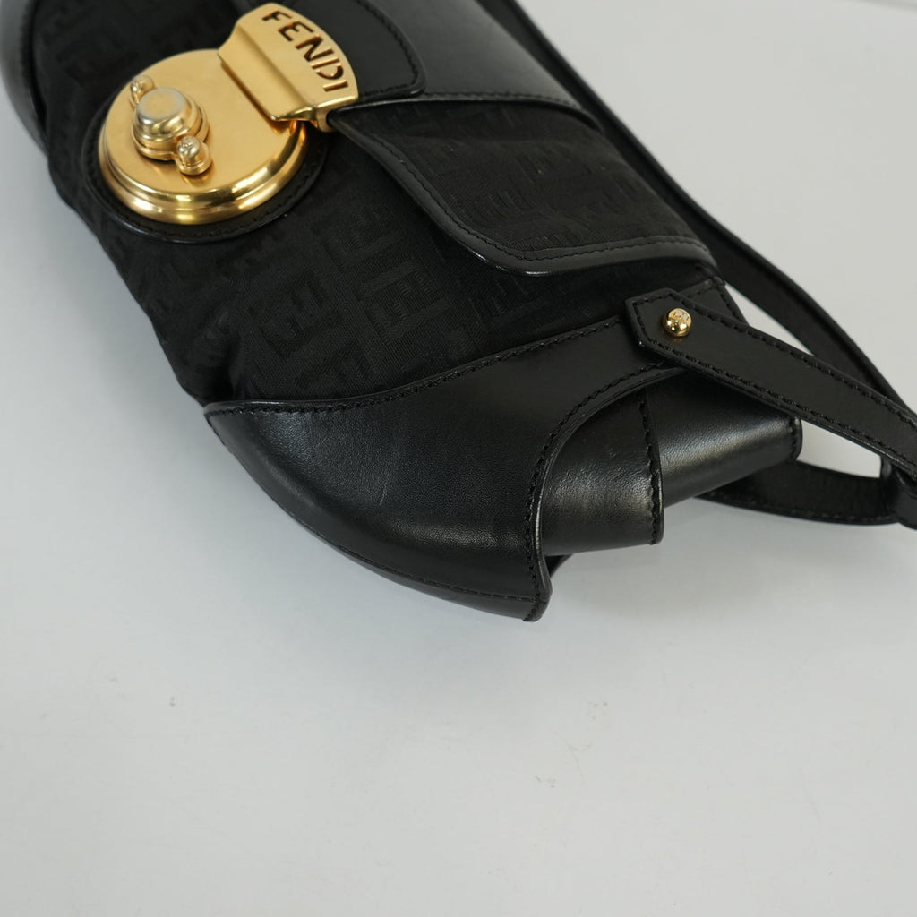 Fendi Black Zucchino Canvas And Leather Bag