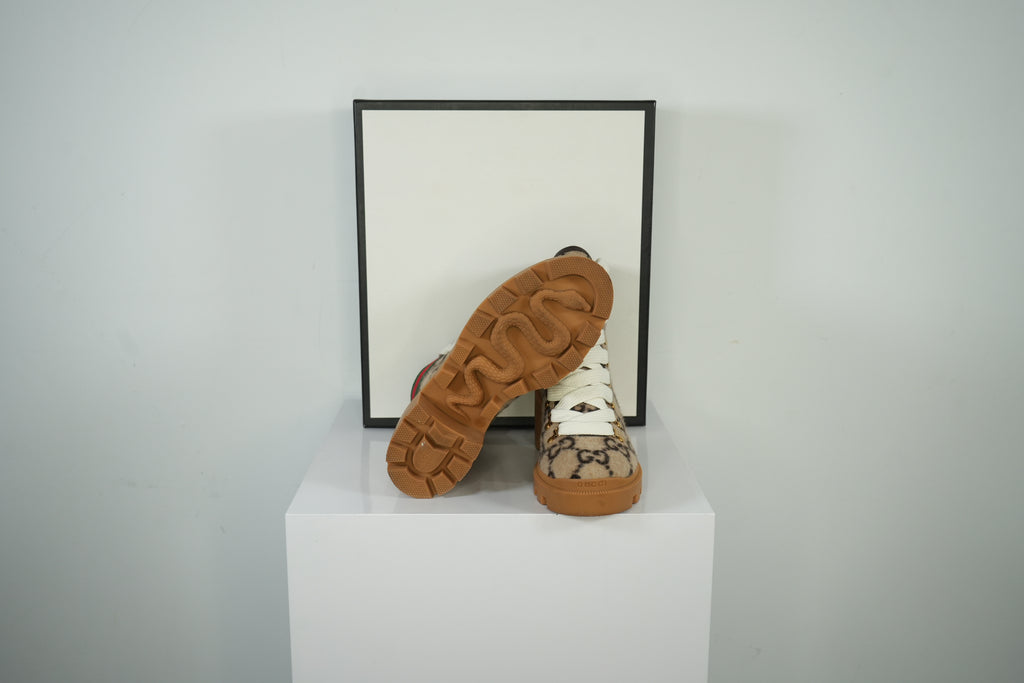 Gucci Trip GG Monogram Wool Combat Boots Size 39 1/5 Full Set