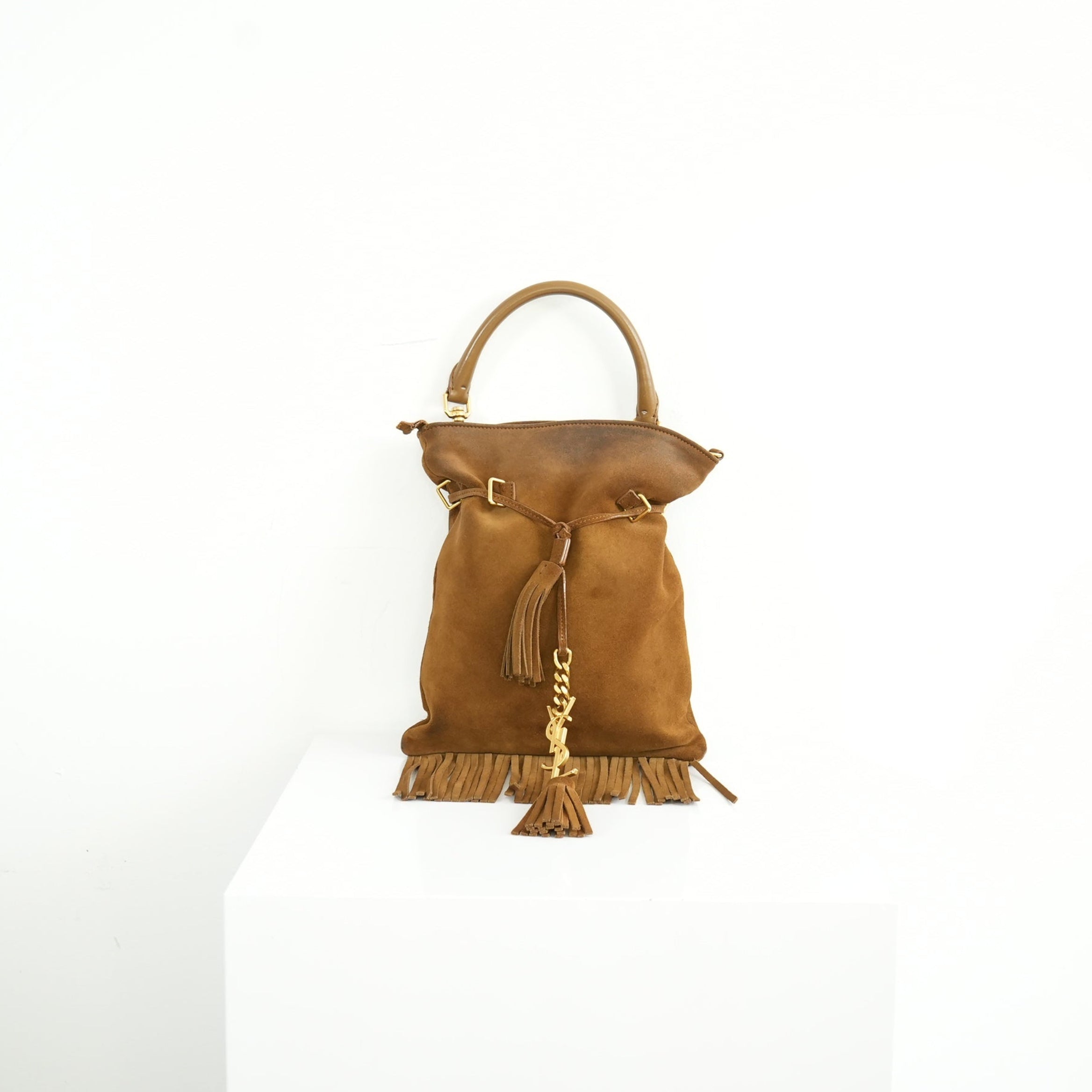 Saint Laurent Brown Suede Fringe Crossbody Bag