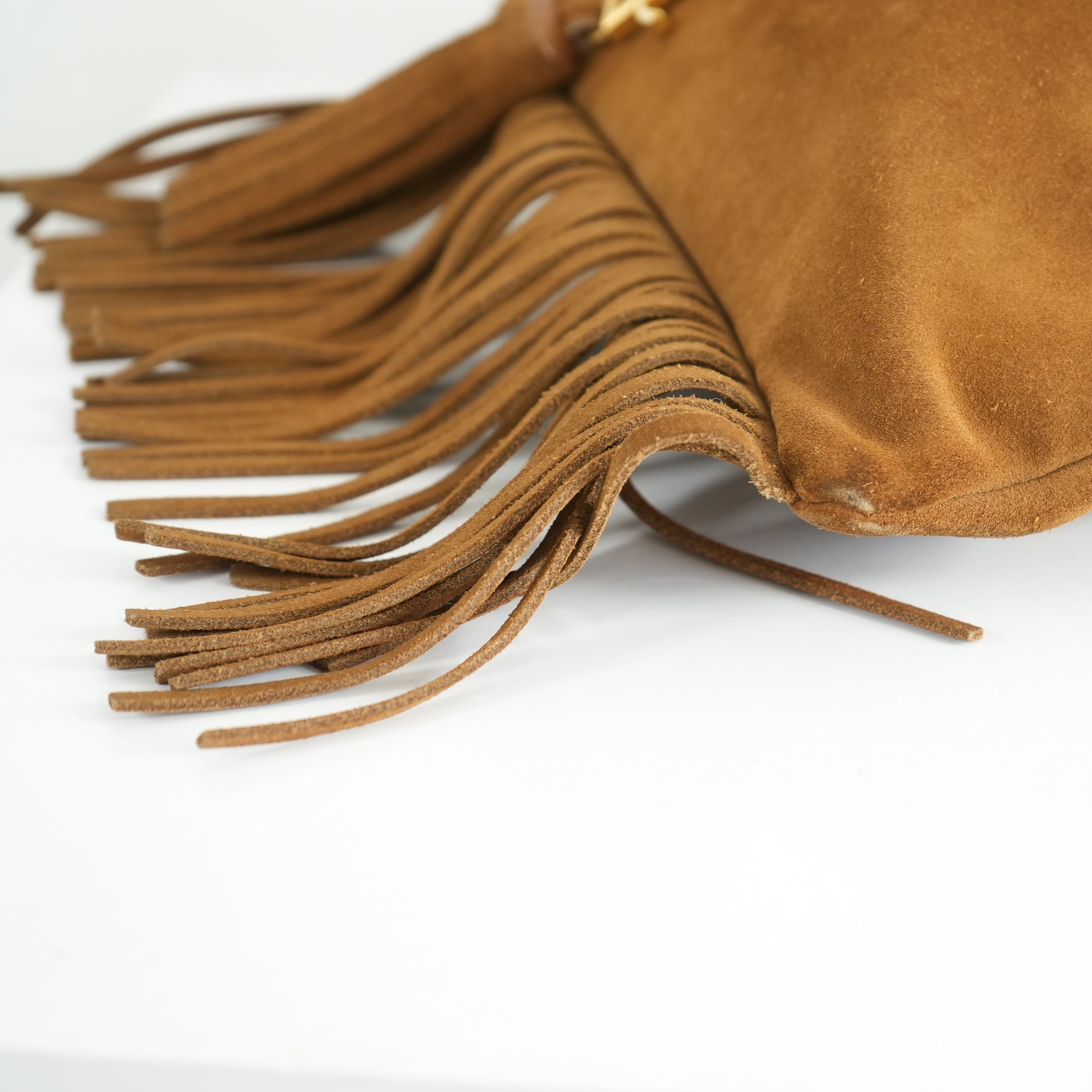 Saint Laurent Brown Suede Fringe Crossbody Bag
