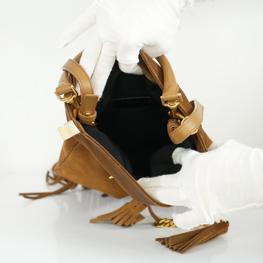 Saint Laurent Brown Suede Fringe Crossbody Bag