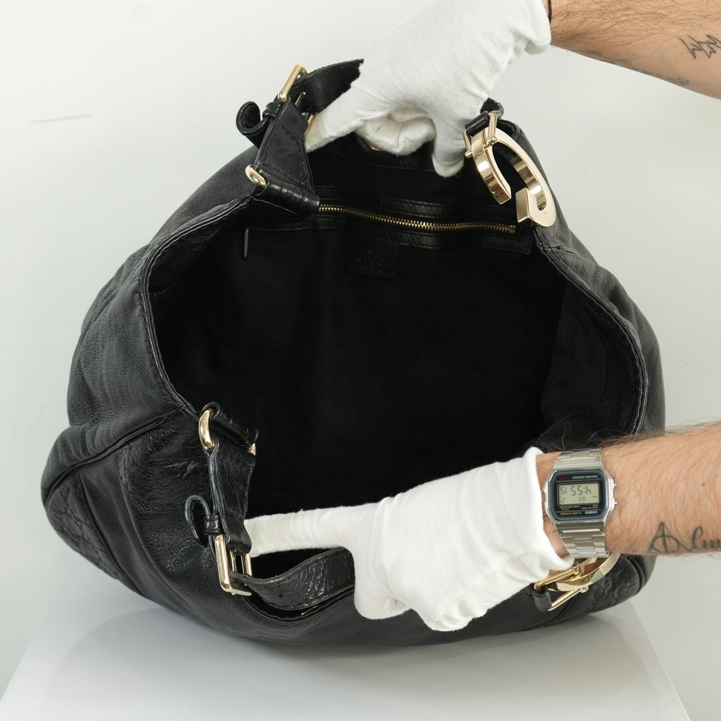 Gucci Charlotte Leather Hobo Bag Black