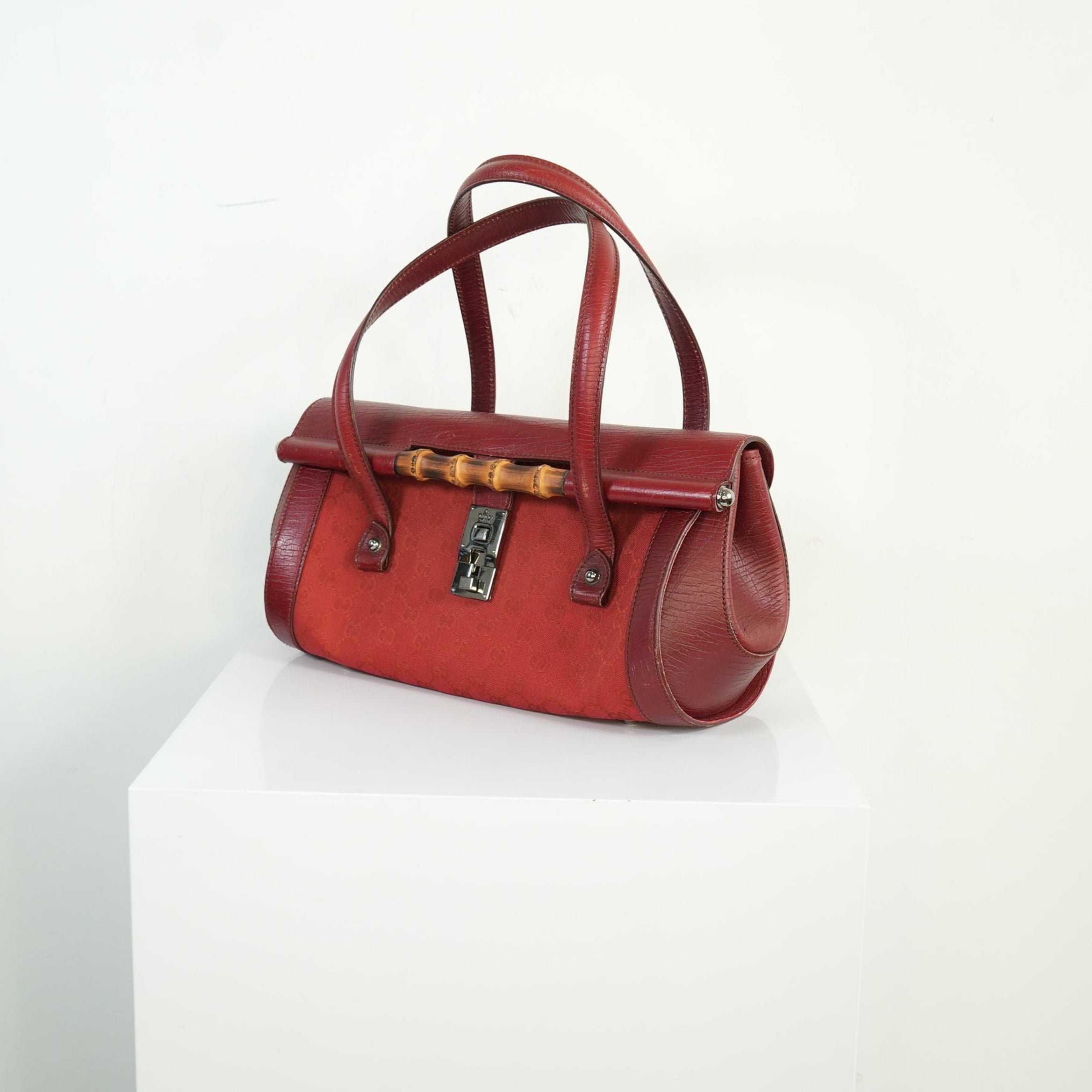 Gucci Bamboo Canvas Bullet Bag Red
