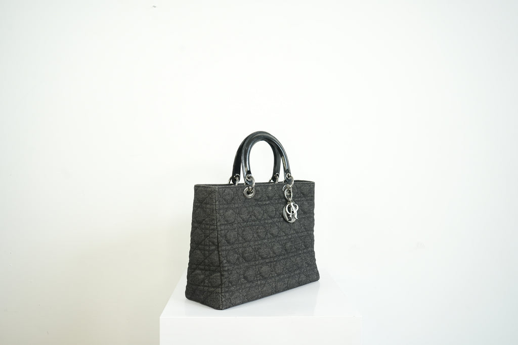 Christian Dior Black Denim Lady Dior Bag