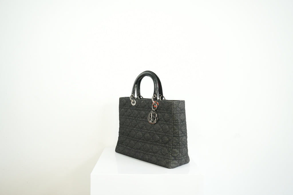 Christian Dior Black Denim Lady Dior Bag