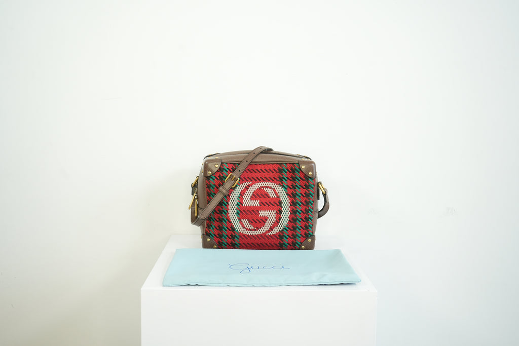 Gucci Houndstooth Stripe Interlocking G Trunk Shoulder Bag