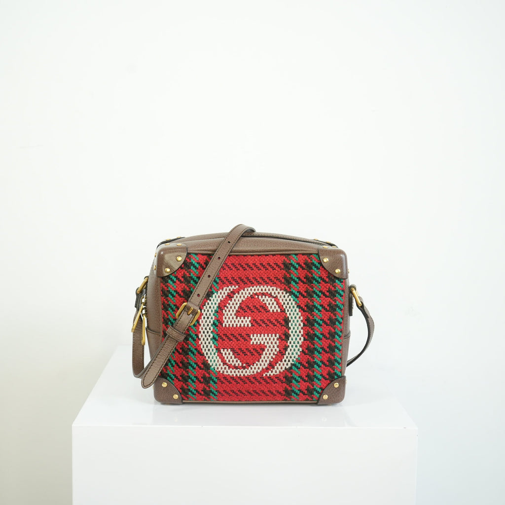 Gucci Houndstooth Stripe Interlocking G Trunk Shoulder Bag