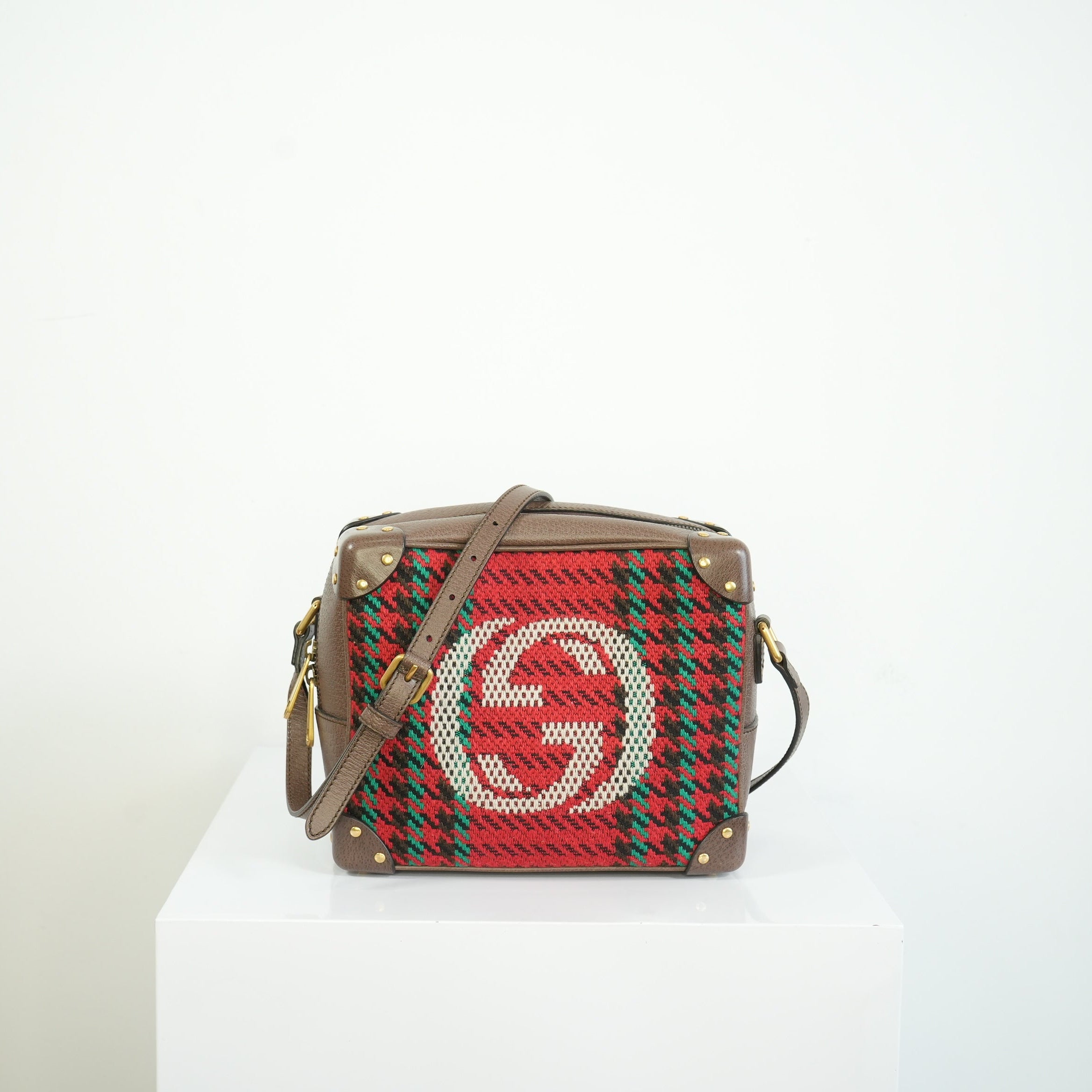 Gucci Houndstooth Stripe Interlocking G Trunk Shoulder Bag