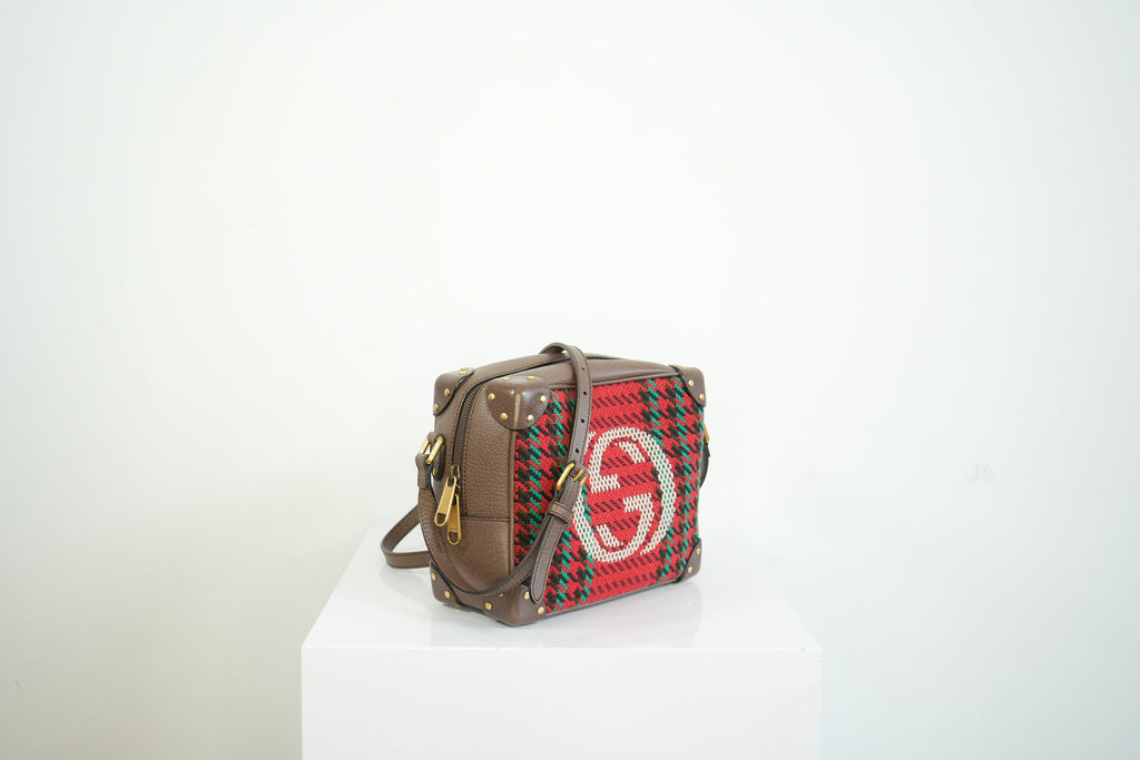 Gucci Houndstooth Stripe Interlocking G Trunk Shoulder Bag