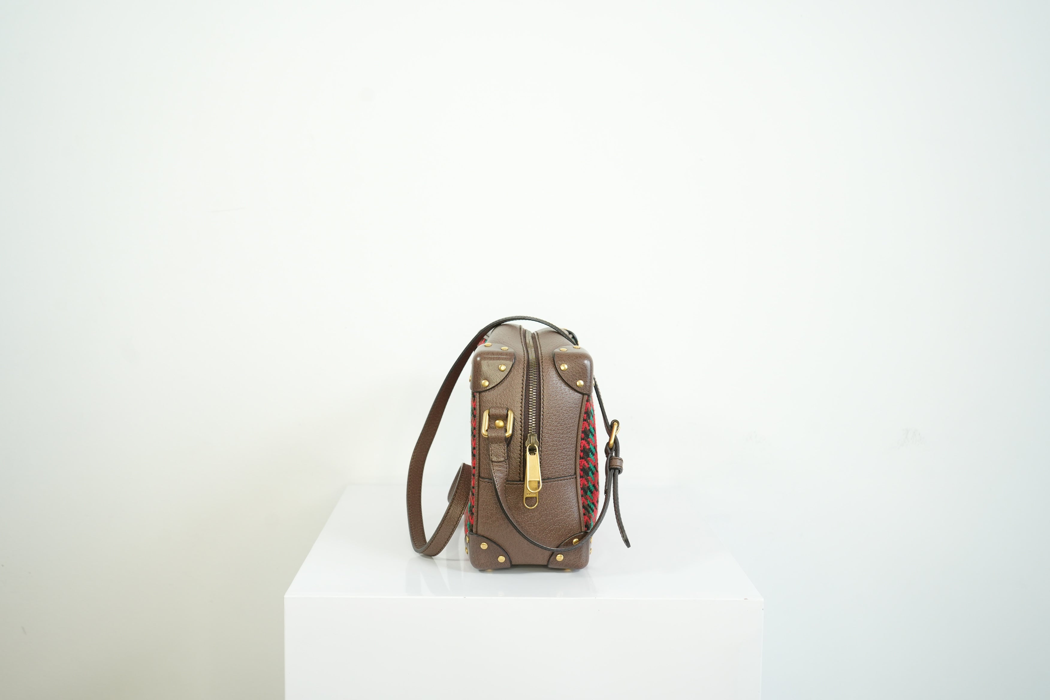Gucci Houndstooth Stripe Interlocking G Trunk Shoulder Bag