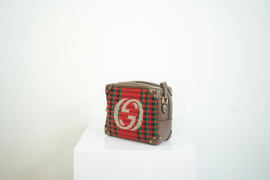 Gucci Houndstooth Stripe Interlocking G Trunk Shoulder Bag